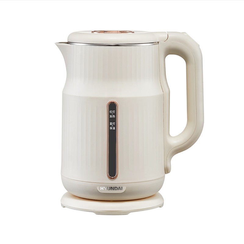 【春节期间2月10-24号暂停发货HYUNDAI韩国现代热水壶家用烧水壶双层防烫保温304不锈钢保温功能大容量恒温电热水壶1.7L蔷薇白【自动保温+304不锈钢内胆】DC-1701B