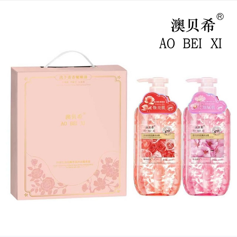 【春节2.8-2.24不发货】J-澳贝希香氛真花瓣沐浴露套装手提袋礼盒装 玫瑰香氛花瓣沐浴露500ml+樱花香氛花瓣沐浴露500ml 随手礼礼盒