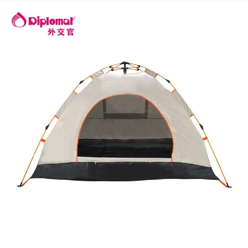 Diplomat外交官户外帐篷户外用品野营加厚超轻便3-4人多用自动帐篷-米配黑DFJ-112【售完下架】