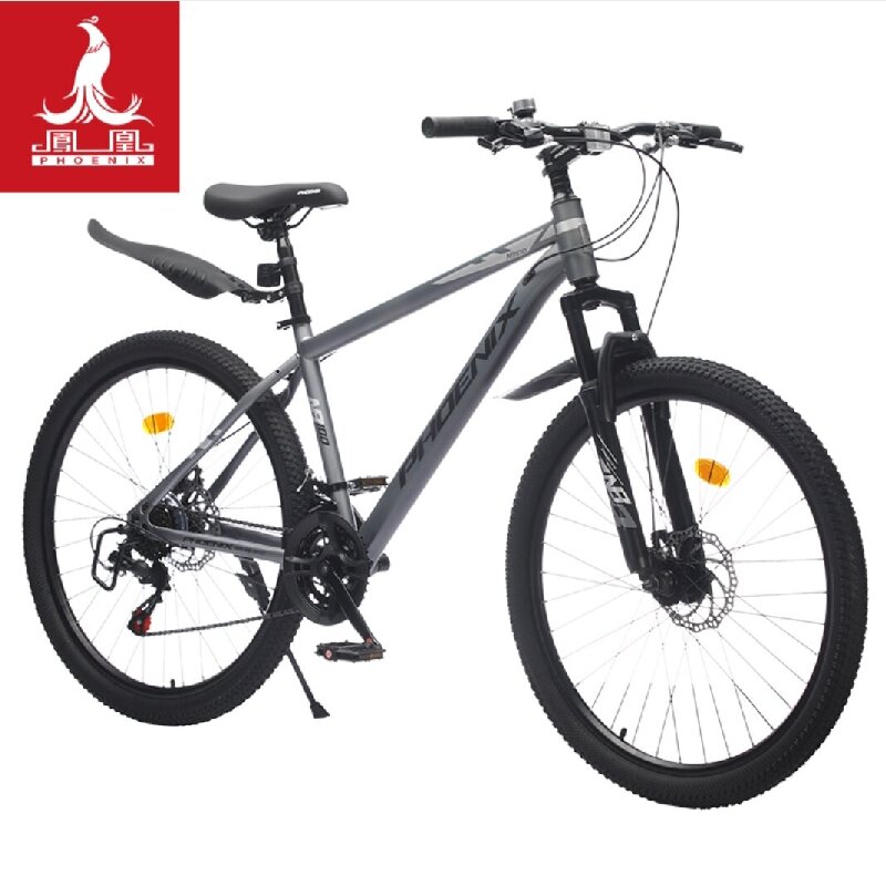 凤凰26寸升级高配款山地自行车霸王龙 21速高碳钢车架+加厚防滑轮 中华老字号 成人青少年学生男女士变速单车 浅灰色YS9309-1 通勤健身 加厚双层包装【开箱验货 破损拒收 请按说明安装】